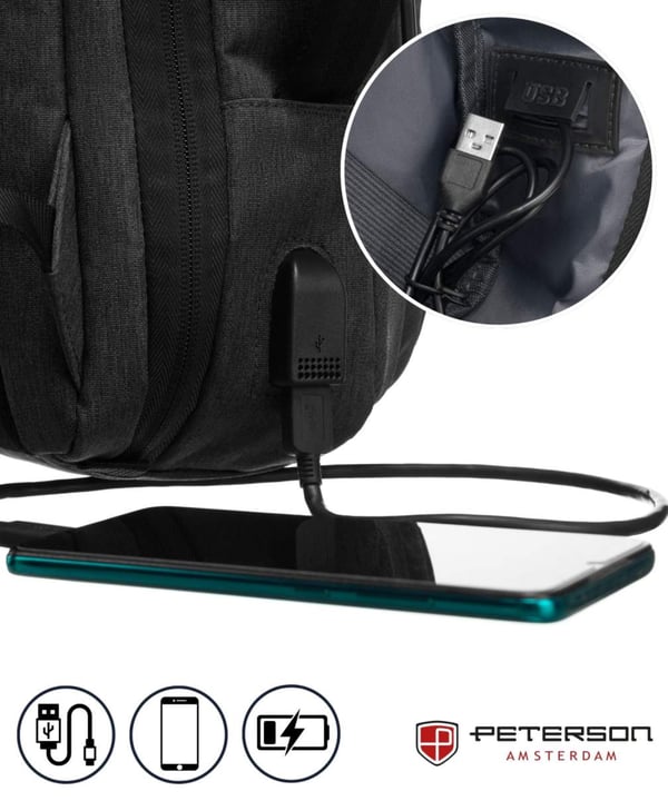 Reseryggsäck med plats för dator och USB-port - Peterson