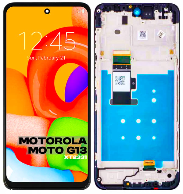 Motorola Moto G13 XT2331 original LCD-skærm og touchskærm renoveret sort ramme