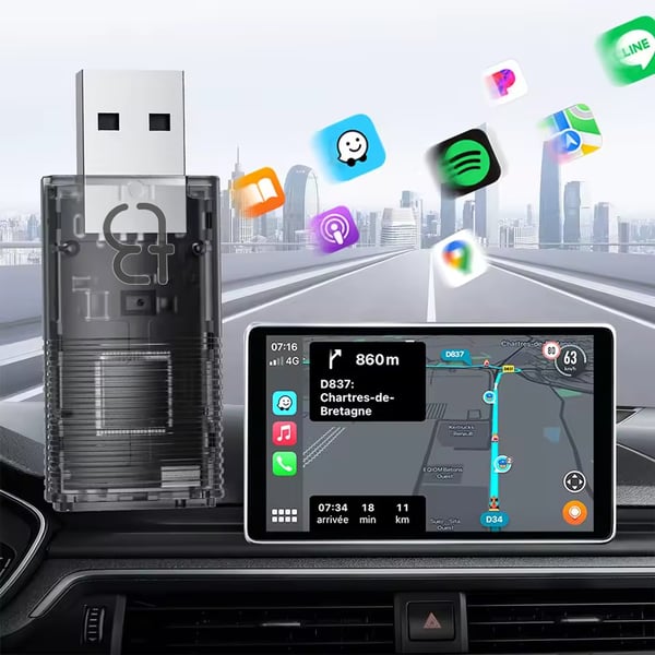 TB NANO trådløs adapter til Apple CarPlay og Android Auto transparent
