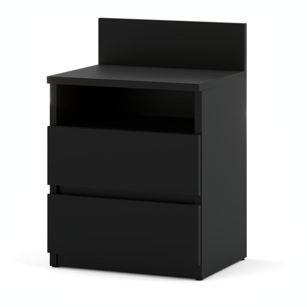 Sort sengebord 40cm 2 skuffer Hylde Soveværelsesmøbel