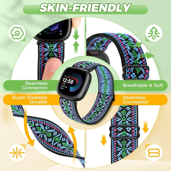 Fitbit Versa 3/4 -kelloranneke, nailonia, värikäs, boheemit kuviot