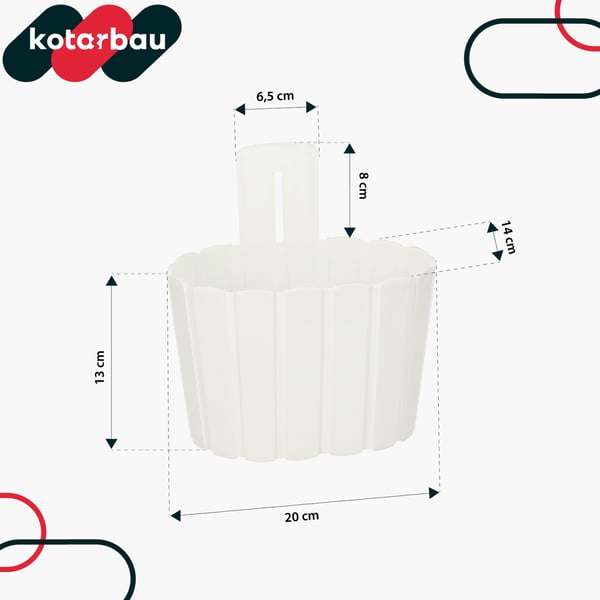 Seinälle ripustettava kukkaruukku maalaismainen valkoinen 20 cm 4 kpl