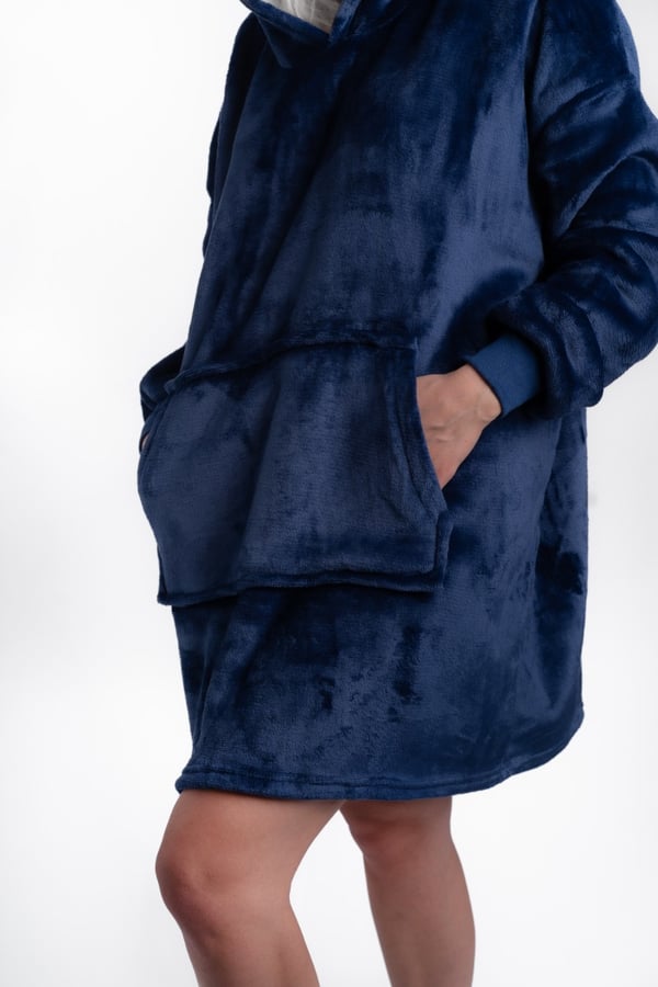 Tæppe sweatshirt tæppe sweatshirt tyk oversize med hætte 2 i 1 marineblå komfortabel gave