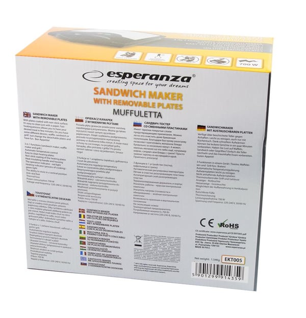 Esperanza muffuletta EKT005 Universal 3-i-1 Brödrost