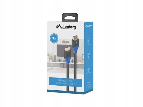Lanberg M/M v2.0 4K HDMI-kabel i full koppar, 3m, svart låda