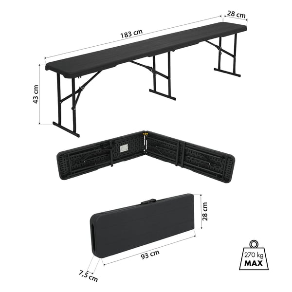 Klappbar havebænk 183 cm antracitgrå NC3404 Nils Camp