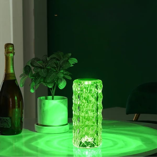 LED krystal touch natlampe til skrivebord, diamant, rosafarvet, fjernbetjening