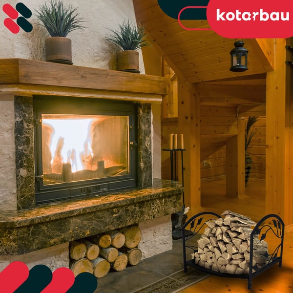 KOTARBAU® vedställ för eldstad stål svarta dekorativa blad 40 x 37 x 31 cm