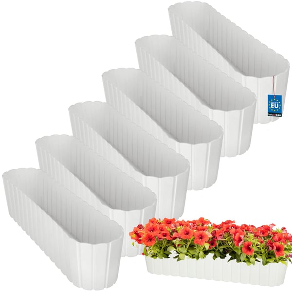 Blomkrukslåda oval för balkong rustik vit 60 cm 6 st
