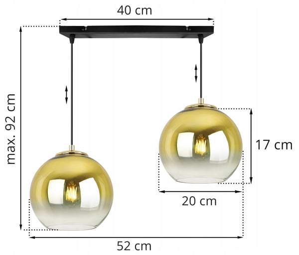 HÆNGELAMPE TIL LOFTKRONE MED GYLDET LAMPESKÆRM 20 CM