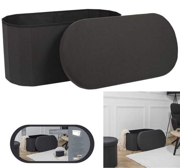 LUNO oval sitteputte med opbevaring, sort