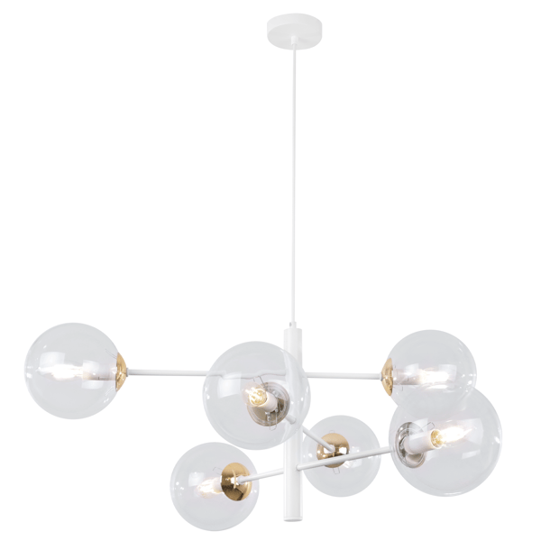 VICENZA HÆNGELAMPE I HVIDGULD MED 6 FLAD KLAR LAMPE E14