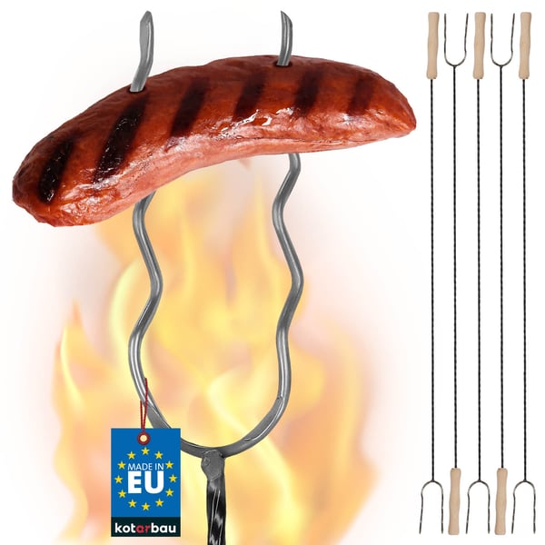 KOTARBAU® grillkahva kaksihaarainen aaltoava makkarakahva 100 cm setti 5 kpl