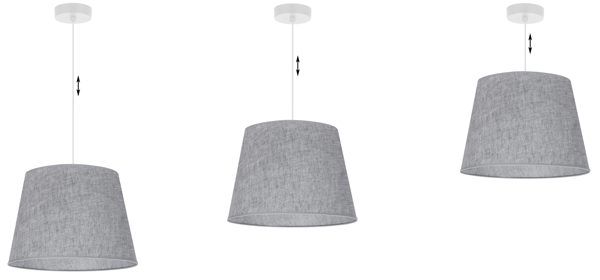 Hængelampe, linnedkegle, hvid, 1 flad, grå lampeskærm L04 38cm