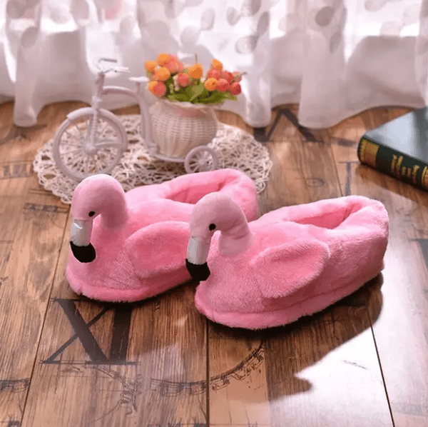 Plyschiga flamingo tofflor bekväma varma presentidé roliga rosa ONESIES