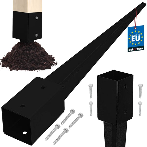 KOTARBAU® stålstolpe markankare til pergolas, pavilloner, 81 x 81 x 750 mm sort