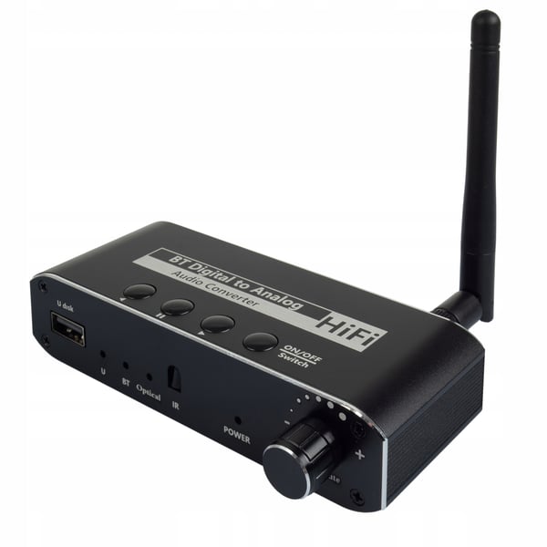BLUETOOTH 5.0-RECEIVER LJUDOMVANDLARE DAC TOSLINK 2x CINCH AUX BT + USB