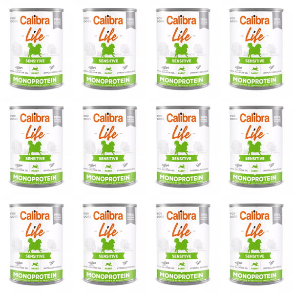 Våt hundfoder CALIBRA LIFE Sensitive kanin 12 x 400g