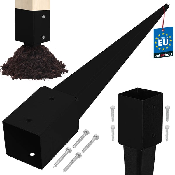 KOTARBAU stålstolpe grundankare til pergola og pavillon 91 x 91 x 750 mm sort