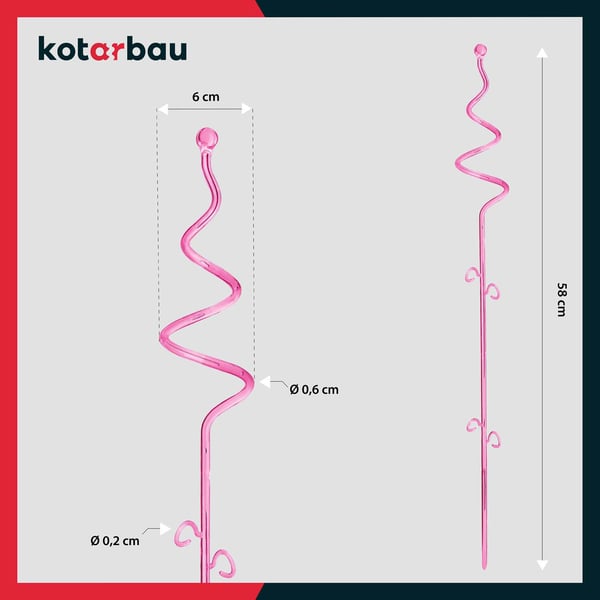 KOTARBAU® set med svarta blomkrukor 11 cm och rosa stöd 58 cm keramik