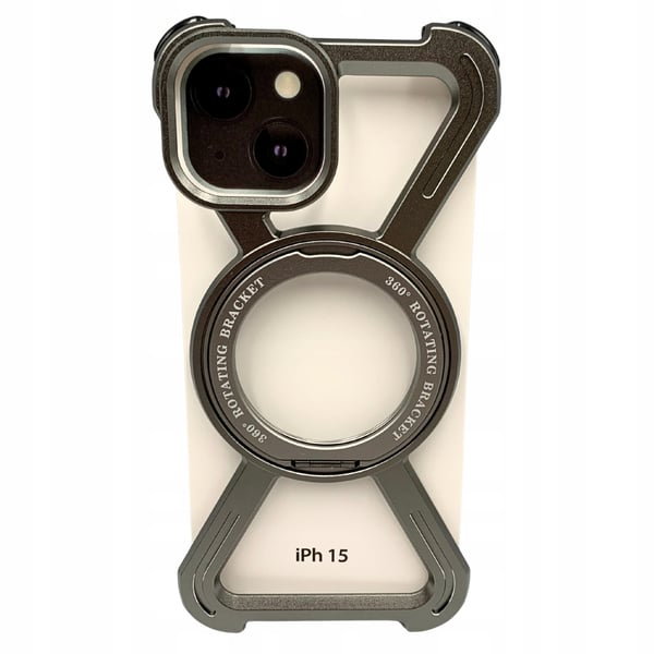 Etui til iPhone 15 - Armored Magsafe Metal Cover Titanium 360 Holder