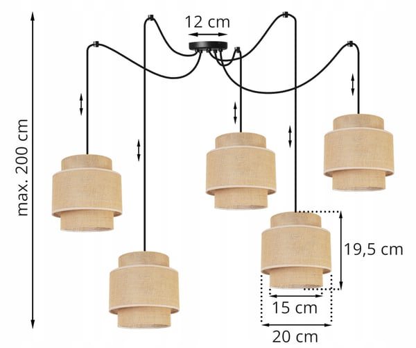 Hængende lampe, loftslysekrone, lampeskærm, boho juta