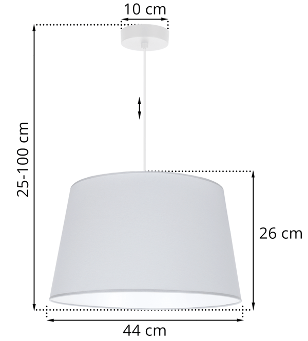 GAJA KEGLEHÆNGELAMPE HVID 1 FLAD LYS GRÅ LAMPESKÆRM 44CM