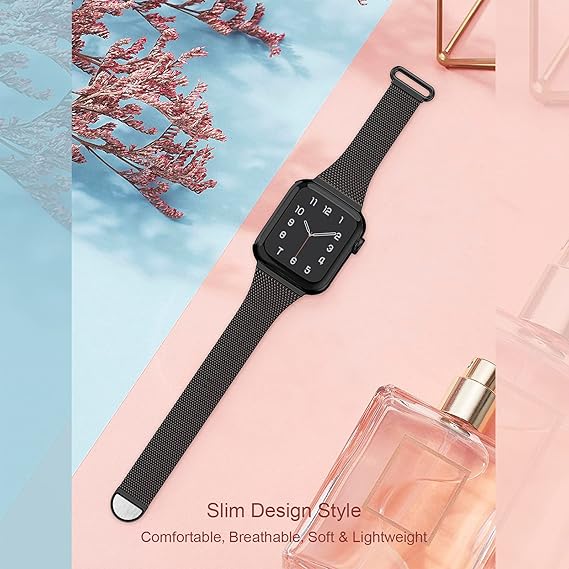 Apple Watch -ranneke 1/2/3/4/5/6/7/8/9/SE 38/40/41 mm Musta Teräs