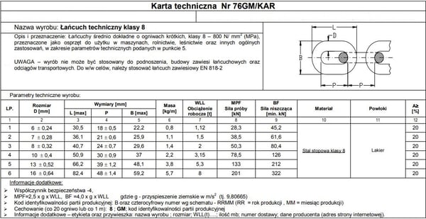 TEKNINEN KETJU MUSTA 6 MM G8 SEINÄ 1,15 T - 5,0 KG - LAN 6 G8