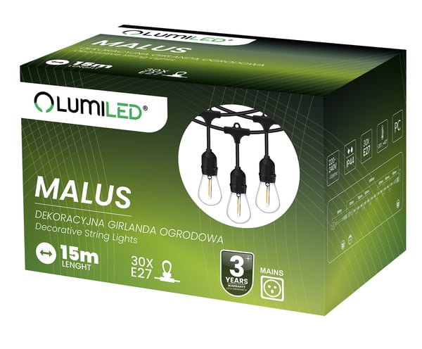 Puutarhan valolanka MALUS 15m 30x E27 LUMILED