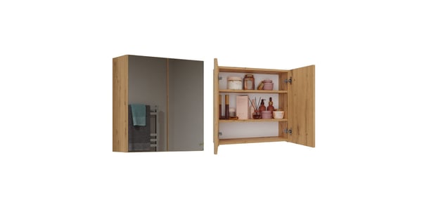 Væghængt badeværelsesskab med spejl over håndvasken Pola 2DL Artisan Oak