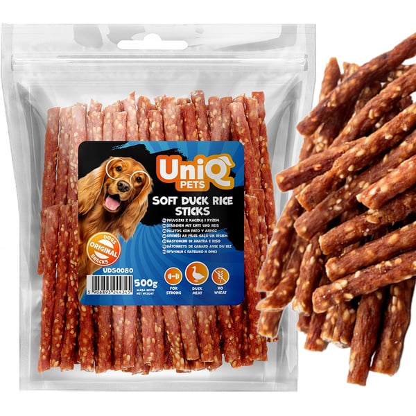 Koiran herkkupalat pehmeät tikut ankan ja riisin kera UniQ Pets 500g