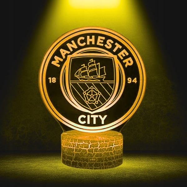 Manchester Citys vapensköld nattlampa för barn 16 LED 3D + fjärrkontroll