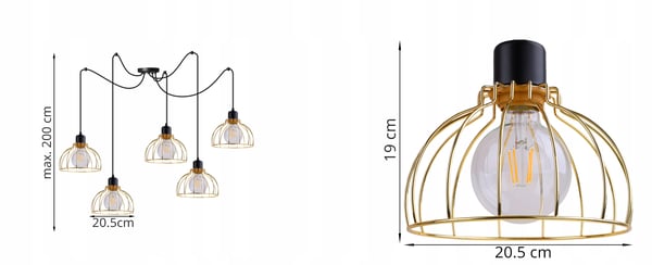 Lofthængende lampe med lysekrone i gylden edderkop-stil