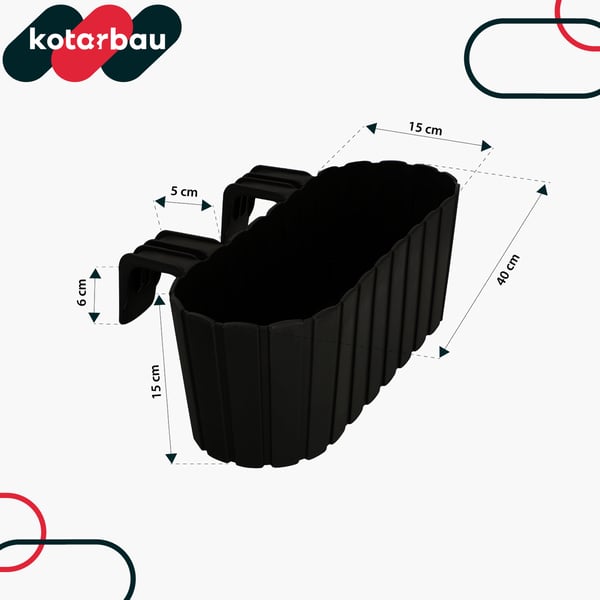 Kotarbau balkonglåda blomkruka räcke oval rustik antracit 400 mm set om 2