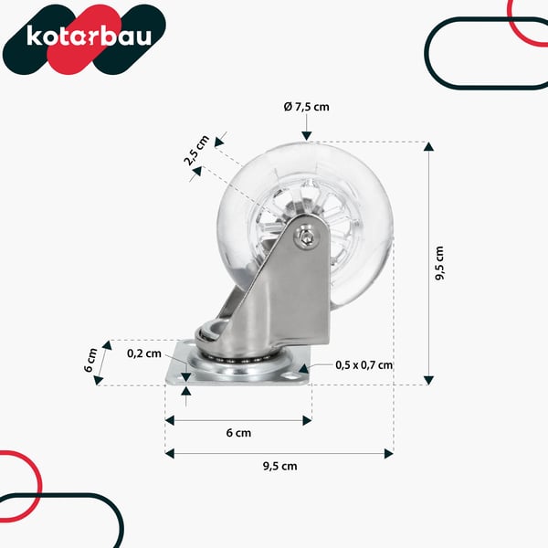 KOTARBAU möbelhjul för möbelskåp gummihjul transparent 75 mm
