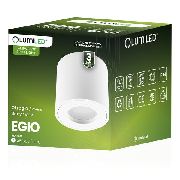Påbygningsmonteret HALOGEN Spot Tube Justerbar EGIO GU10 LUMILED Rund Hvid 83mm