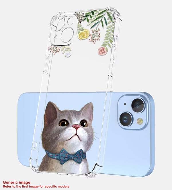 Skal till Samsung Galaxy A04 med genomskinlig katt och färgglada blommor