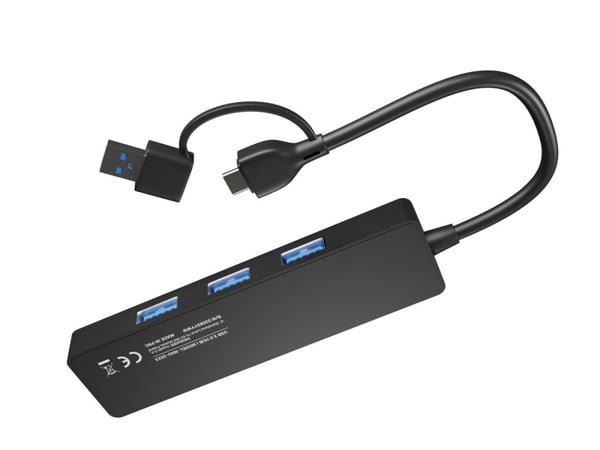 Natec Mayfly USB-keskitin 4xUSB 3.0 musta USB-C + USB-A-sovitin