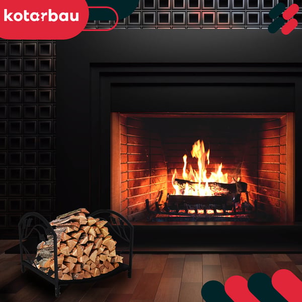 KOTARBAU® vedställ för eldstad stål svarta dekorativa blad 40 x 37 x 31 cm