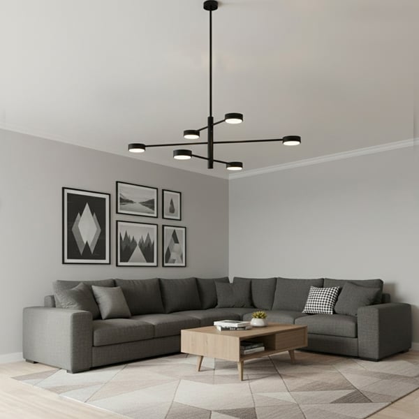 Taklampa hängande LED 6x GX53 kristallkrona reflektor svart OVILO LUMILED