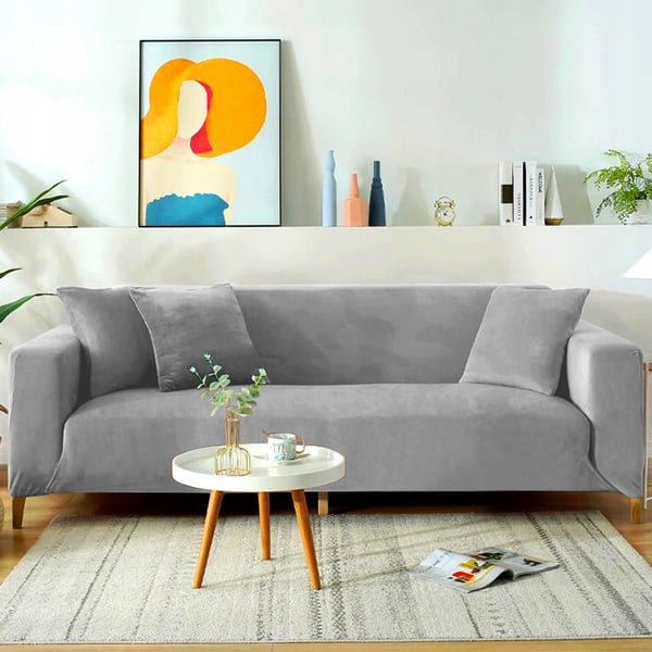 Vaaleanharmaa samettinen sohvanpäällinen 3 hengelle [22W3]