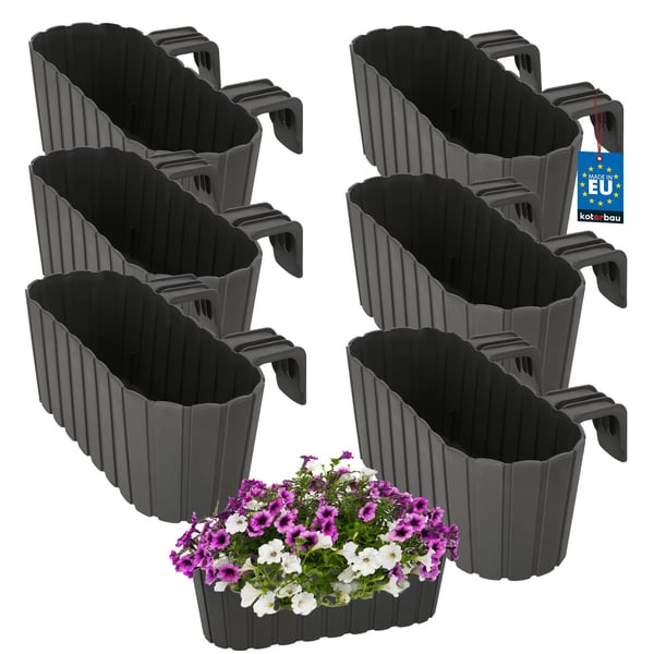 KOTARBAU Balkonglåda blomkruka för räcke oval rustik grå 400 mm set om 6