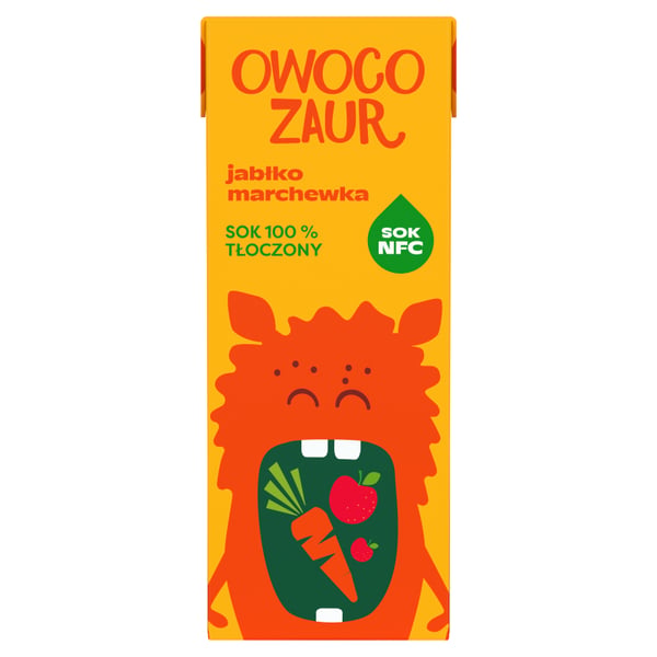 Owocozaur 100 % presset æble- og gulerods juice 200 ml