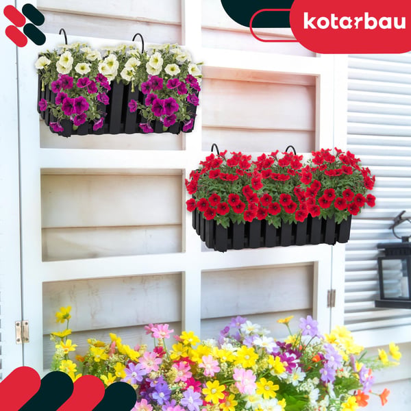 Blomkruka balkonglåda för balustrad terrassblommor antracit 40 cm 2 st