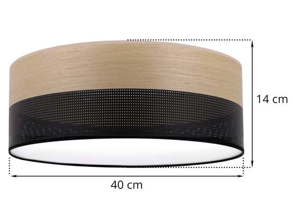Loftlampe i træplexi, sort, 40 cm, gylden eg