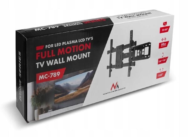 Maclean TV-teline, max VESA 600x400, 32-85", 60kg, pystysuora ja vaakasuora kulman säätö, profiili 65-390mm, musta, MC-789