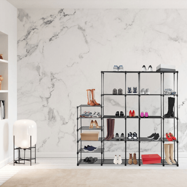 Modulær garderobe, foldbar, metalramme, hylde, tøjstativ, sko