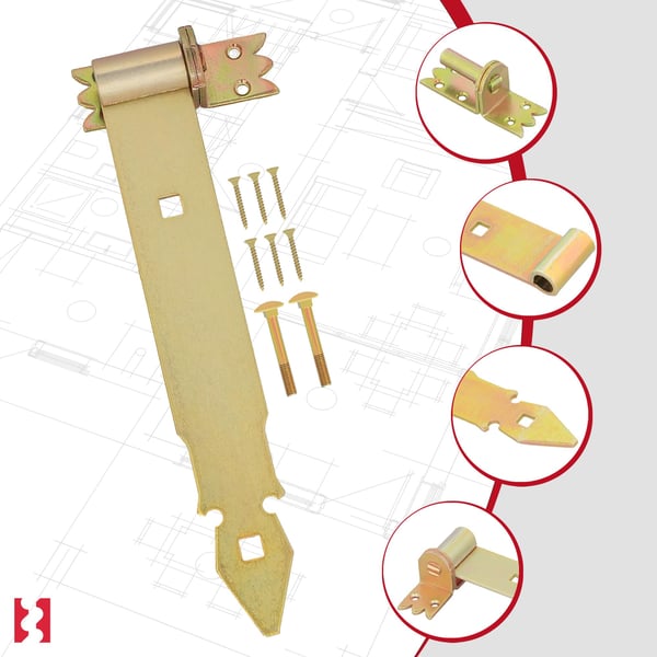 KOTARBAU® set med 2 gångjärn 300 mm guldförzinkat stål garagedörr paviljonggångjär