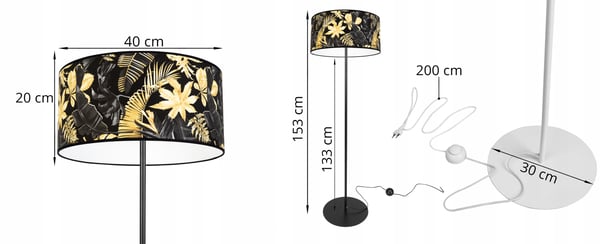 ELEGANT GULVLAMPE, GYLDEN BLOMSTER LAMPESKÆRM, LED